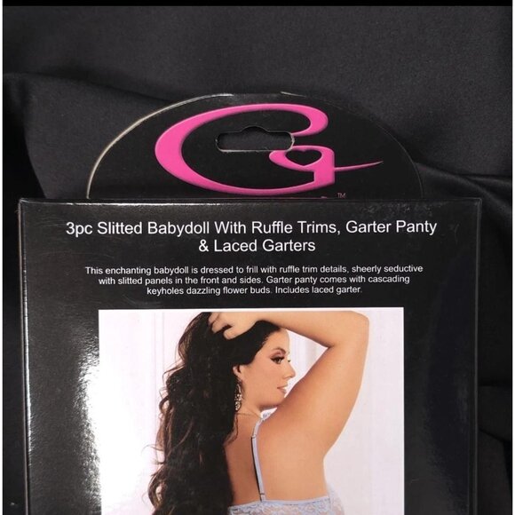 G World Plus Size Babydoll Lingerie Set 3pc Sky Blue Sexy Outfit - Picture 7 of 9